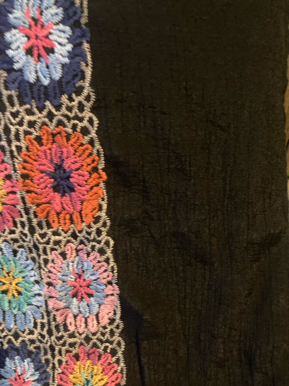 THML Black Mini Dress with Multicolor Crochet Floral Panels - Picture 6 of 8